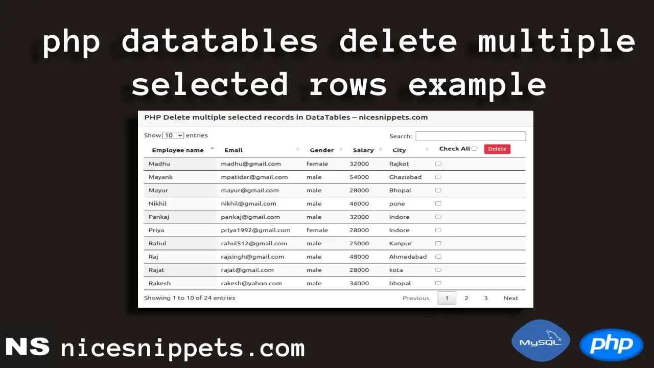 PHP Datatables Delete Multiple Selected Rows Example